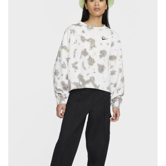 nike womens white gray tie dye Long Sleeve Oversized sweatshirt Medium - Picture 7 of 10